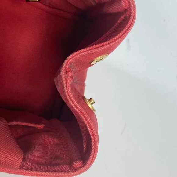 PRADA Logo Plate Canapa CANAPA MINI Hand Bag Tote Bag Canvas Red - Picture 7 of 16